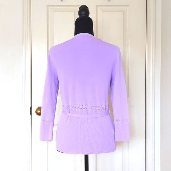 NWOT. LOFT Rayon Nylon Knitted Cardigan Top w/waist design, 3/4 sleeve and belt. - Picture 2 of 5